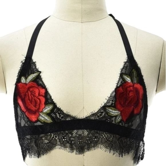 BOHO PRINCESS Other - BLACK FLORAL & MESH EMBROIDERED RAVE CLUB HARNESS BRA